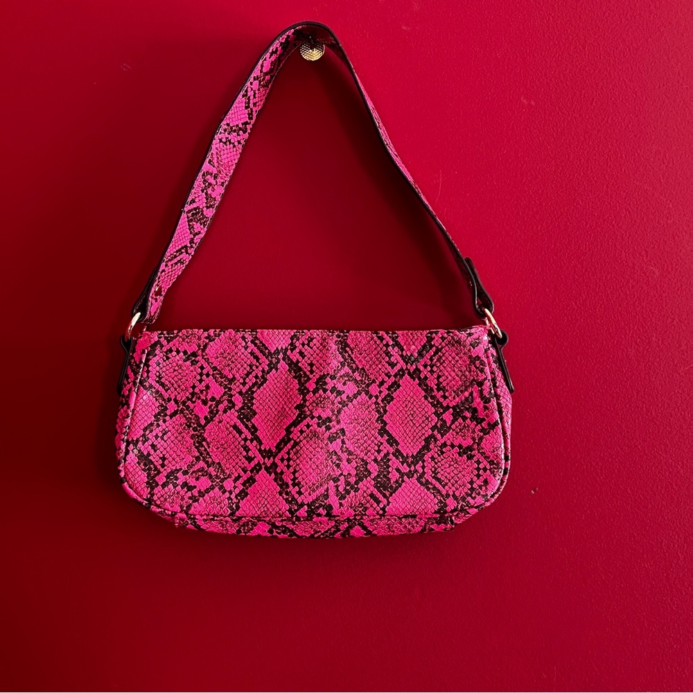 Pink Snakeskin Print Shoulder Bag